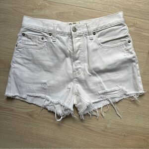 Free People We The Free White Denim Raw Hem Button Fly Shorts Women’s Size 27